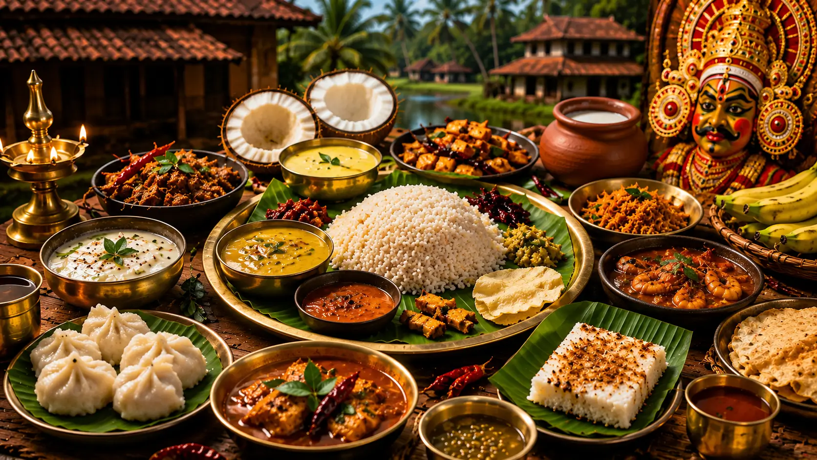 A lavish spread of traditional Tulunadu cuisine on a banana leaf