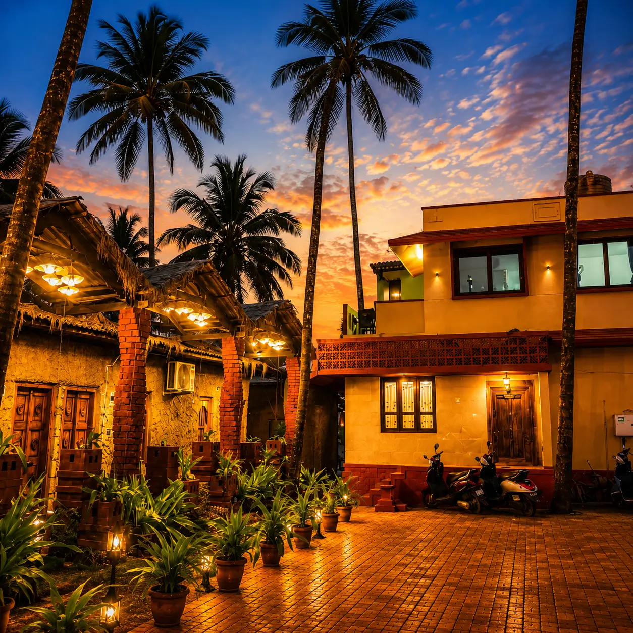 Sunset over the Kaustuba private beach and lagoon villas